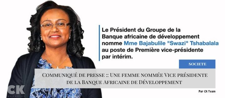 Communiqué de presse :: Une femme nommée Vice présidente de la Banque Africaine de Développement